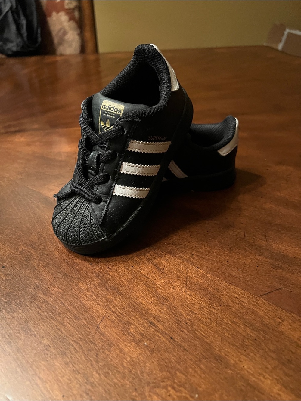 adidas Kids Black with White Stripe Superstar Sneakers